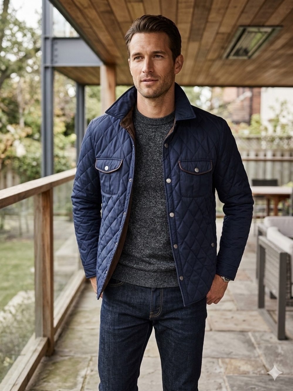TASSO ELBA Quilted Navy Blue Barn Chore Jacket Coat Western Men’s Size Small